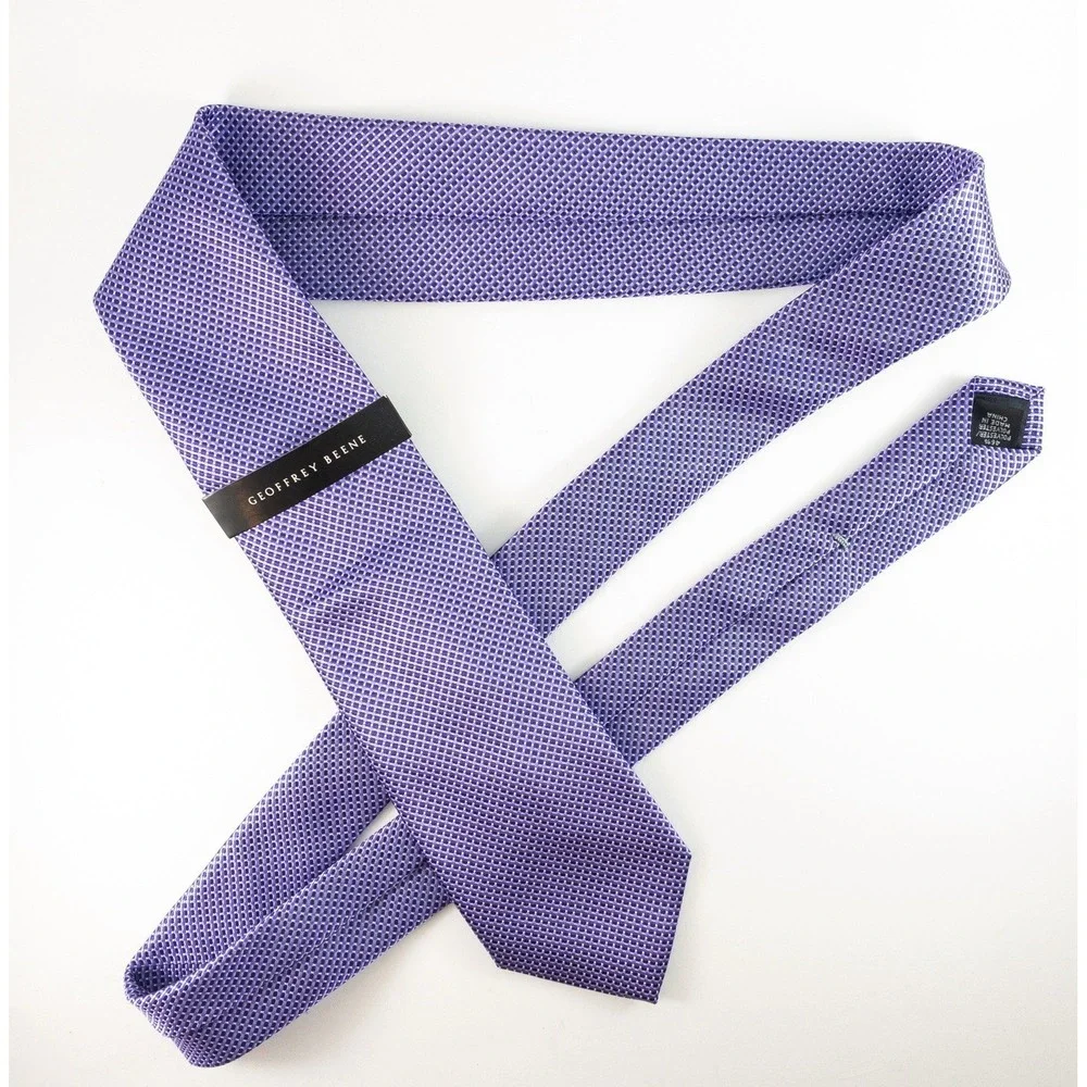 Geoffrey Beene Men's Silk/Poly Tie Lilac Micro Check, Made In USA NWT retail $45
